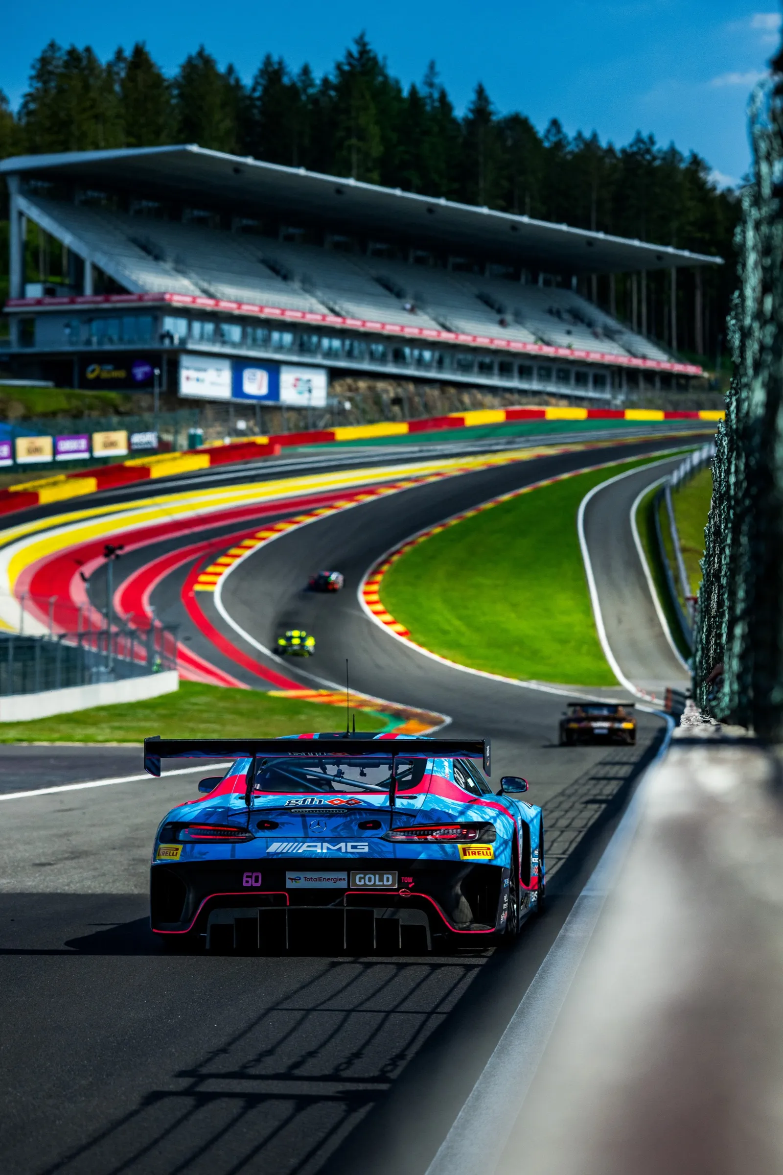 GT3 car climbing Eau Rouge at Spa-Francorchamps