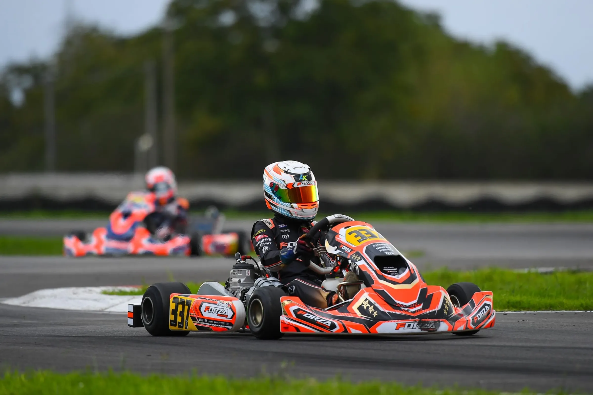 Kart panned at speed on a circuit