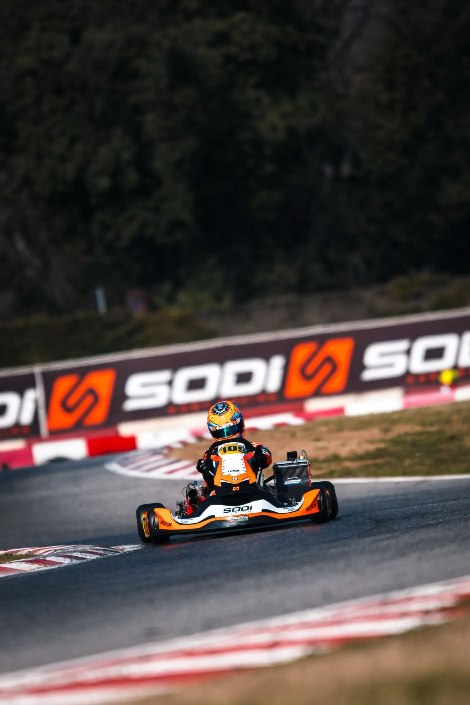 Kart passing the Sodi banner on a circuit
